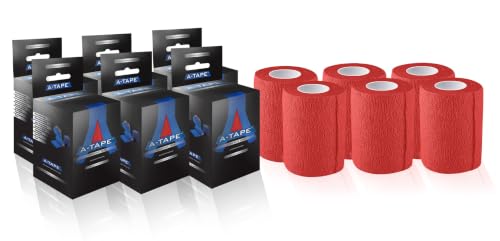 Image of A-Tape Breathable Self Adhesive Cohesive Bandage Wrap - Athletic Non-Woven for Sports, Medical Use, Injuries, Knee & Wrist Support - Suitable for Humans & Pets (Red, 7.5 cm Pack Of 6) | Cohesive Bandage