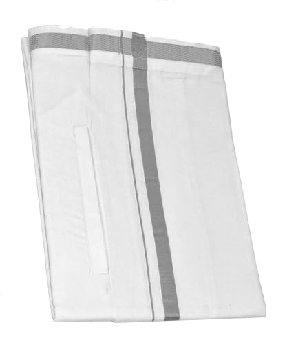 Kolakeer™ Men's Easy-To-Wear Welcro Zari Border Cotton Dhoti with Pocket - Adjustable from 28 to 38 inch Waist Size3