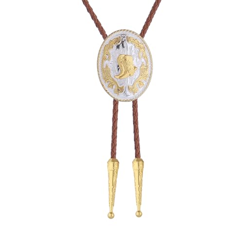 Image of GelConnie Brown Bolo Tie for Men Women Western Ties Mens Gold Bolo Tie Rodeo Cowboy Leather Necktie Cowgirl Tie Wedding