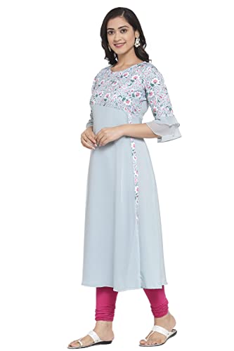 Image of Crepe Floral Regular Kurta (Women Light Blue XL)