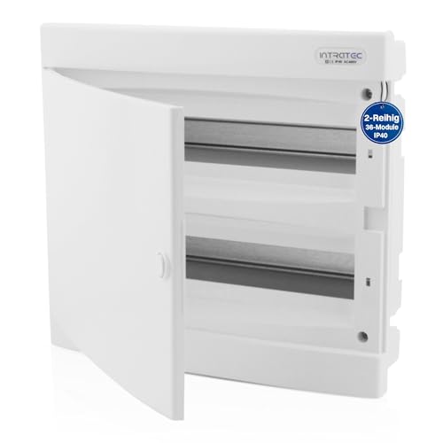Intratec Sicherungskasten Unterputz 2 reihig Unterputz Verteilerkasten IP40 für 36 Module mit weißer Tür und Hutschiene für einfache Elektroinstallation Zuhause & Gewerbe 357 x 392 x 106mm