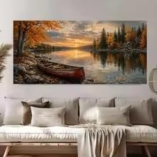 MAIMANG Czerwony kajak nad jeziorem jesienny krajobraz plakat i druki obrazy ścienne do dekoracji domu (70 x 140 cm / bez ramki)