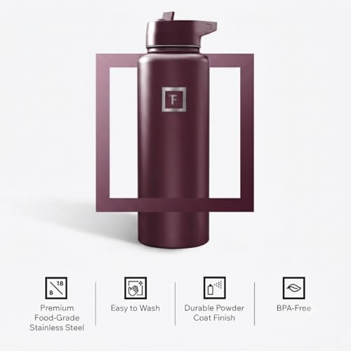 Image of IRON FLASK 40 oz Wide Mouth Water Bottle with Straw | Insulated Stainless Steel Sports Water Bottle with Leakproof Straw Lid - BPA Free, Cold 24 Hrs, Sweat Free (Burgundy)