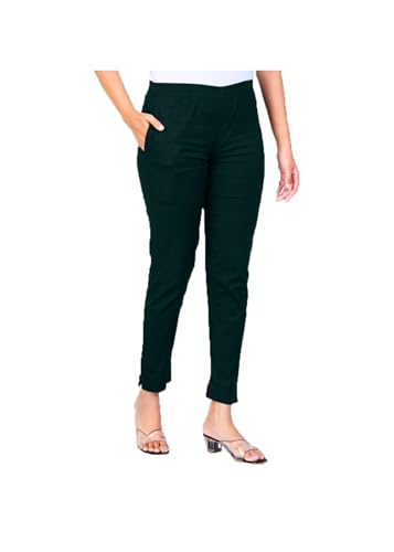 Image of Happy Bunny Cotton Blend Lycra Kurti Pants for Women, Soft 30% Stretch Full Length Trousers with Elastic Waist & Zip Pocket, Ideal for Office, Work, Casual, Home Wear Breathable Slim Fit
