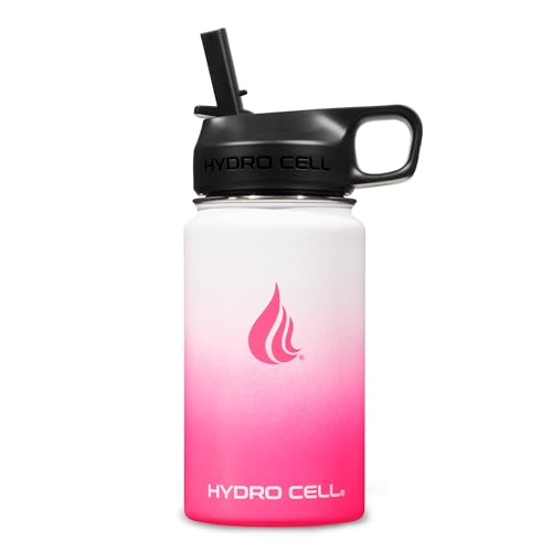 Image of HYDRO CELL Stainless Steel Insulated Water Bottle with Straw - For Cold & Hot Drinks - Metal Vacuum Flask with Screw Cap and Modern Leakproof Sport Thermos for Adults (White /Pink 14oz)