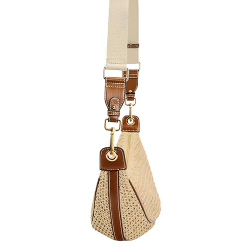 Image of Straw Crossbody Bags for Women Crescent Woven Shoulder Handbag Summer Beach Hobo Purses with Adjustable Strap Khaki