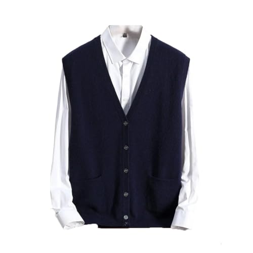 Men's V Neck 100 Percent Cashmere Cardigan Vest Fall Winter Sleeveless with Pockets Smart Casual
