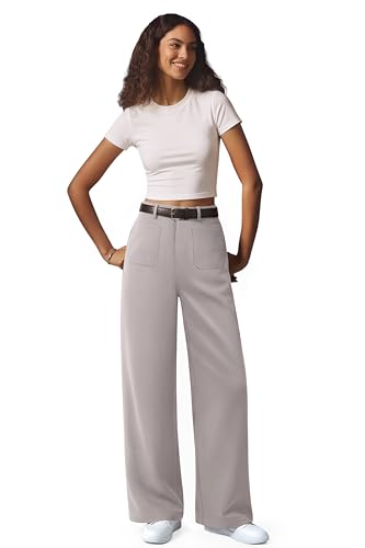NIMIN Trousers Pants for Women Wide Leg Flowy Business Dress Pants High Waisted Trousers Work Slacks with Pockets Khaki L - image 3