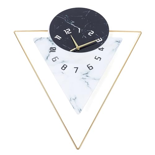 Deturprostore Modern Nordic Style Wall Clock with Metal Pendulum, Geometric Triangle Marble Creative Large Clocks, Silent Wall Clock, Home Décor for Living Room Kitchen Dining Room Bedroom