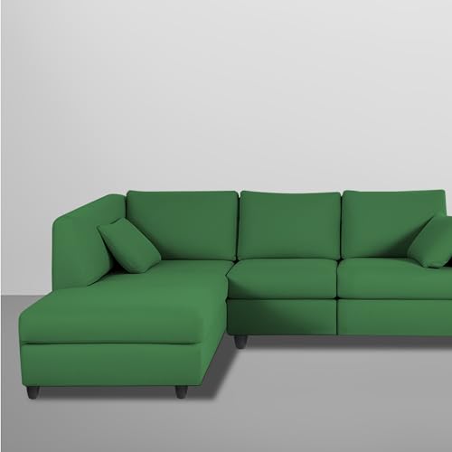 Image of Florian LHS 4 Seater L Shape Sofa Set for Living Room (Green Fabric) Premium Fabric Sofa