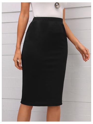 WDIRARA Women's Elastic High Waist Knee Length Skirt Stretch Pencil Skirts4