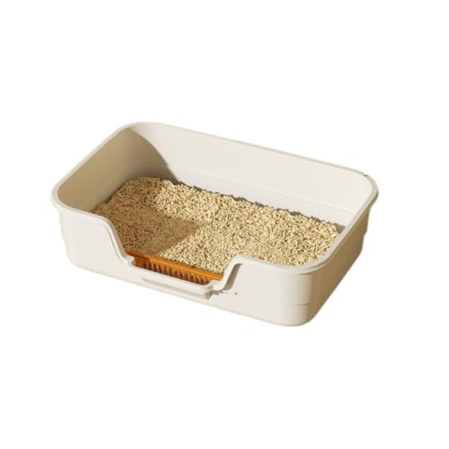 jenaau 猫用トイレ オープン ディープ 猫用トイレ リビングルーム標準設置 お手入れ簡単 多頭飼い猫用トイレ 縦型 飛散防止一体型 PP素材 室内でも屋外でもひっくり返せる大きなスペース 猫用シャベル付き (49*35.5*13cm,ホワイト)