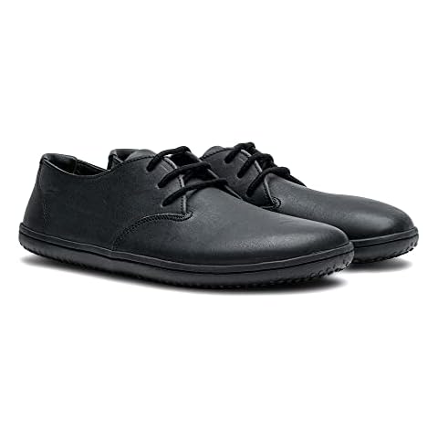 Vivobarefoot Ra III, Mens Leather Barefoot Oxford Lace Up Shoe Obsidian Cover