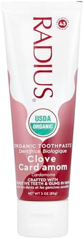 Radius USDA Organic Gel Toothpaste, Non Toxic, Designed to Improve Gum Health and Reduce the Risk Gum Disease, Red, Clove Cardamom, 3 Ounce (Pack of 1)