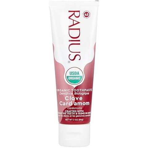 Radius USDA Organic Gel Toothpaste, Non Toxic, Designed to Improve Gum Health and Reduce the Risk Gum Disease, Red, Clove Cardamom, 3 Ounce Cover