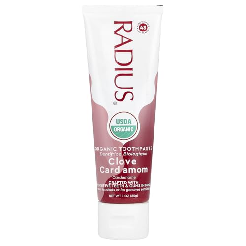RADIUS - Organic Coconut Oil Toothpaste, USDA Organic Certified Naturally Whitening and Reduces Risk of Cavities and Gingivitis (Clove Cardamom, 3 Ounce, Pack of 1)