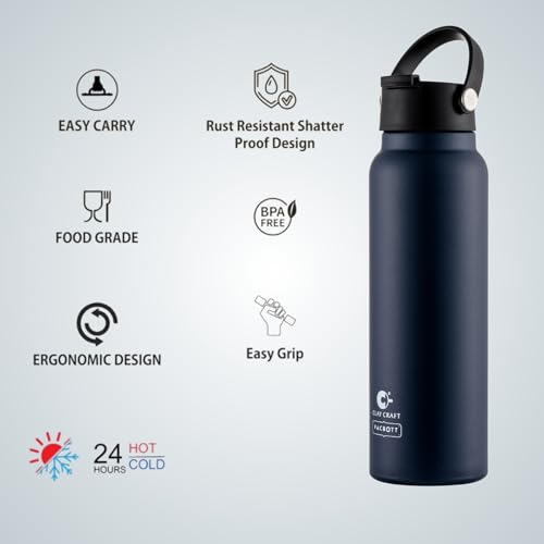 Image of CLAY CRAFT VACBOTT Phantom Double Walled |18 Hour Hot and 24 Hours Cold Water Bottle Vacuum Insulated|Flask Bottle 900ML, 1 Pcs|Easy to Carry|Hiking|Travel Bottle|BIS Certified|1 Year Limited Warranty