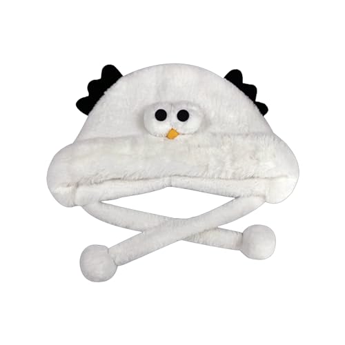 Cartoon Plush Hat for Female Girl Ear Muffs Winter Warm Hat Windproof Bonnet Hat Outdoor Cycling Hat Soft Thickened White