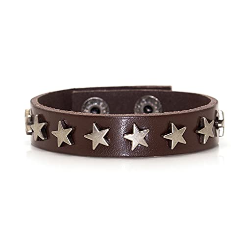 Image of Xusamss Hip Hop Alloy Star Wristband Leather Cuff Bracelet,7.5inches