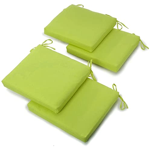 Lime Green Color Set of 4 Square Shaped Patio Chair Cushions for Outdoor Furniture, 19 in. D X 20 in. W X 3 in. H Size | Maximum Cushioned Loft Comfy Pad, Removable Cover with Zipper Closure & Ties