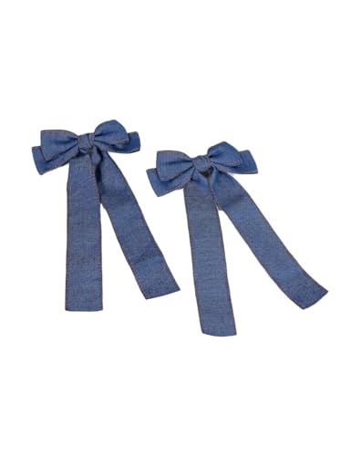 Image of Blue Denim Hair Bow Clips Girls Denim Bowknot Pin Girls Blue Jeans Hair Bow Clips BW27 (2 Pcs-Set C)