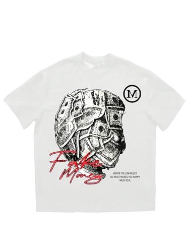 Men's Letter Print Distressed T Shirts Vintage Short Sleeve Y2k Baggy Shirts