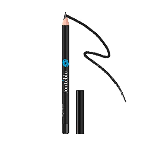 JONTEBLU CREAMY NATURAL EYELINER PENCIL - WATERPROOF LONG LASTING SMUDGE PROOF - NUDE RICH INTENSE COLOR CRAYON FOR SENSITIVE EYES - ORGANIC WOODEN SHARPEN ABLE EYE SHADOW MAKEUP LINER â€“ BLACK