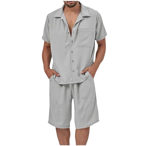 Men's 2 Pieces Beach Outfit Short Sleeve Button Down Shirts and Drawstring Shorts 2025 Summer Casual Loose Outfits