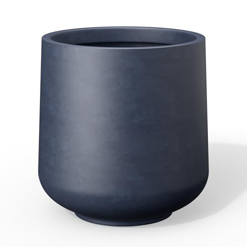 Image of Kante Accent Round Curved Charcoal Concrete Planter 13 inch Dia, Outdoor | Rubber Plug for Indoor, Drainage for Garden, All-Weather Cement Flower Pot, Handcrafted, Anti-Frost & UV, Modern Home Decor