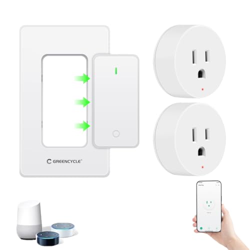 Image of Greencycle Smart Plug with Wireless Wall Switch,No Wiring,2 Plugs