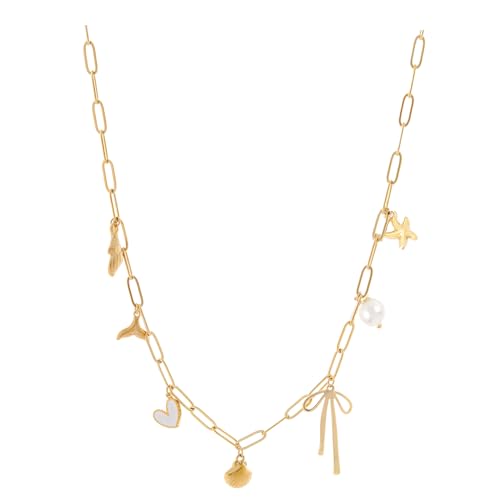 Charm Necklace for Women 14K Gold Plated Shell Cowgirl Boot Horseshoe Bow Heart Pendant Necklace Beach Western Jewelry