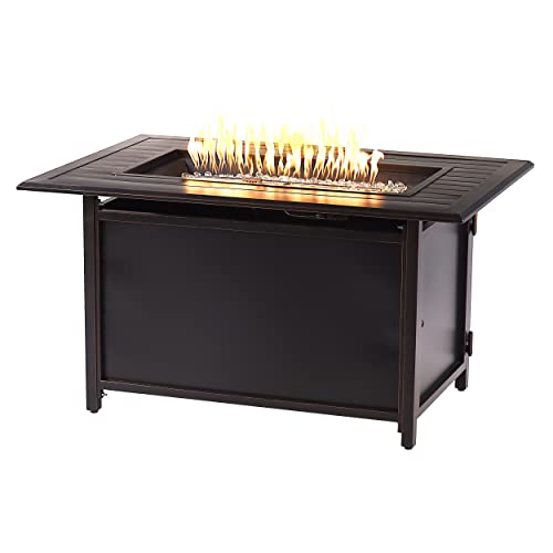 Image of Rectangular 46 in. x 31 in. Aluminum Propane Fire Pit Table, Glass Beads, Two Covers, Lid, 57,000 BTUs in Copper Finish