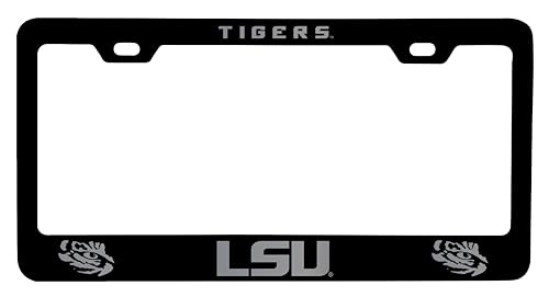 LSU Tigers Engraved Metal License Plate Frame Black Officially Licensed Collegiate Product