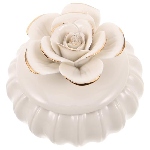 Mipcase Boîte à Bijoux en Céramique Peinte à la Main Dorures Coffret Décoratif Blanc pour Boucles D’Oreilles et Bagues Boîte à Dragées Mariage Élégante pour Rangement et Présent