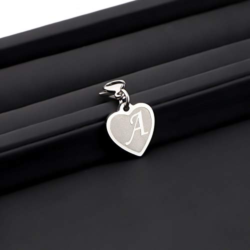 FAADBUK Initial Letter A-Z Alphabet Heart Charms for Jewelry Bracelet Keychain Necklace Initial Stainless steel Clasp Clip on Charm4