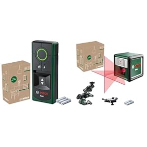 Bosch Ortungsgerät Truvo 2. Generation (Ortung von Kabeln/Metall bis 70mm, im E-Commerce Karton) & Kreuzlinienlaser Quigo mit Universalklemme MM 2 (präzise Ausrichtung, im E-Commerce Karton)