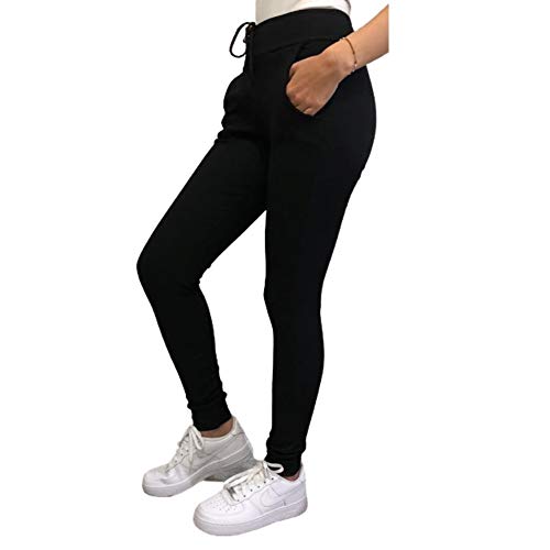 Calça Feminina Ribanaa Bolso Elástico Cintura Barra barbante Cor:Preto;Tamanho:GG