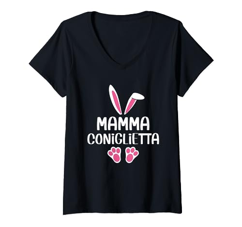 Mamma Coniglietta Sguardo Del Partner Pasqua Maglietta con Collo a V