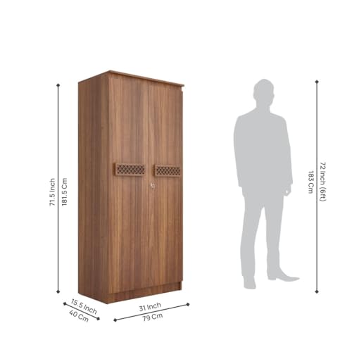 Image of COUCH CULTURE Engineering Wooden Wardrobe Almirah for Cloth with 2 Doors | Almirah for Clothes Wooden | Wardrobe Organizer | Multipurpose | Leon Teak, Model - Sydney 1 Year Warranty