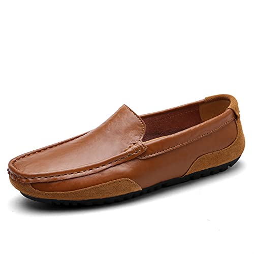 Mens Shoe Loafers for Men Genuine Leather Round Toe Stitching Details Slip Resistant Anti-Slip Comfortable Lightweight Driving Casual Slip-ons