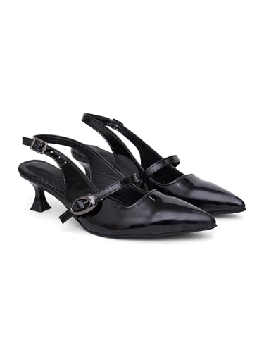 Image of TRYME Kitten Heel Sandals for Women | Pointed Toe Mules with Adjustable Strap | Elegant Comfort Heels for Office, Evening & Formal Occasions