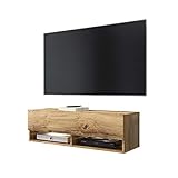 Minimalistisches Design wirkt höchst modern. Der Schwebeeffekt verleiht dem hängenden TV-Board optische Leichtigkeit.