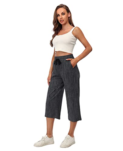 Reshe Womens Capri Pants Pajama Pants Yoga Capris With Pockets Deep Hemp Gray, L #TOP4