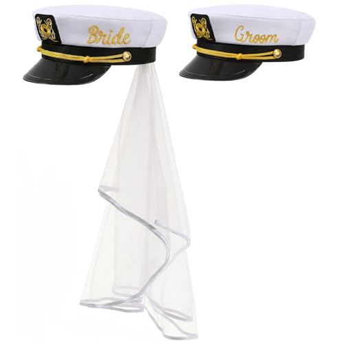 Erying Bride & Groom Captain Hat Nautical Bachelor Bachelorette Party Hat Newlywed Honeymoon Gifts