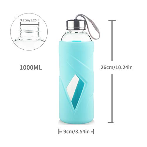 Gourde en verre 1000ml bouteille eau borosilicate sans BPA réutilisable - 4
