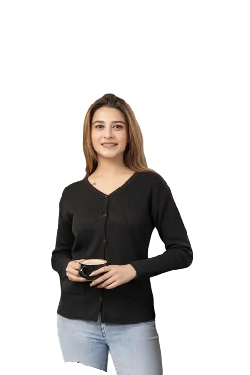 Mohan Traders' Winter Soft Knit Solid Full Sleeves Button Down Woolen Pullover for Women_MHN_Black_Solid_116-picture-14
