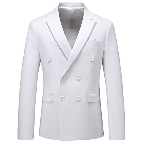 WANMN Abrigo de Chaqueta de Traje Cruzado Cruzado de Color sólido Informal de Negocios para Hombre, Blanco, XL