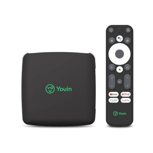 Youin You-Box Android 4K UHD EN1040K Smart TV con Android TV 12 Chromecast Integrado Google Assistant HDR 60fps H.265 WiFi Dual-Band Bluetooth USB HDMI Ethernet Control por Voz