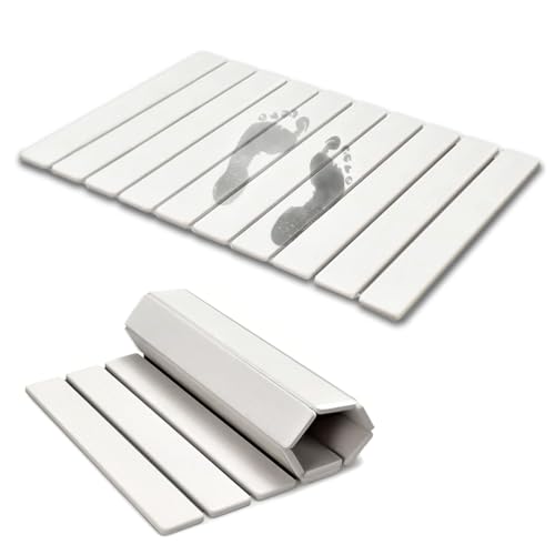 Foldable Stone Bath Mat, 23.6x15.5 Inch Super Absorbent Diatomaceous Earth Mat, Non-Slip Quick Drying and Easy to Clean for Bathroom, White