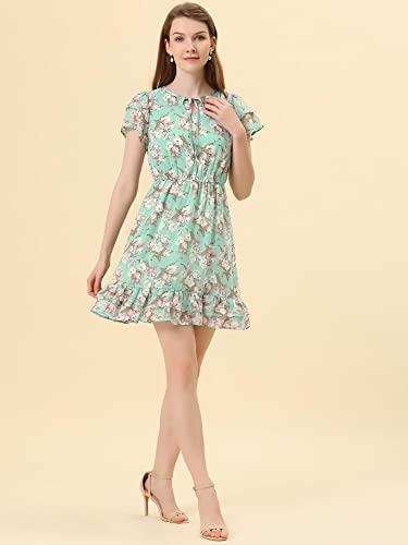 Image of Allegra K Women's Ruffle Sleeve Self-Tie V Neck Flowy Ruffled A-Line Floral Chiffon Dress